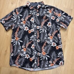 Hurley Shirt Mens Large Gray Floral Short Sleeve Button Up Casual Hawaiian